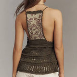 Anthropologie Floral Crochet Babydoll Sweater Tank in Green SIZE XS