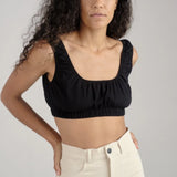 OZMA Black Raw Silk Cropped Square-Neck Tank Top (Top SIZE MEDIUM) & Ozma Black  Crop Flared Raw Silk Pull on Pants (Size MED) [PRELOVED]