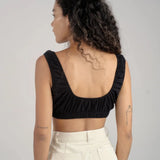 OZMA Black Raw Silk Cropped Square-Neck Tank Top (Top SIZE MEDIUM) & Ozma Black  Crop Flared Raw Silk Pull on Pants (Size MED) [PRELOVED]