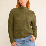 Olive Pleated Mock Neck Long Sleeve Top